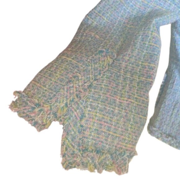 Zara Blue Boucle Tweed Jacket Blazer Fits Size Small - Picture 5 of 8